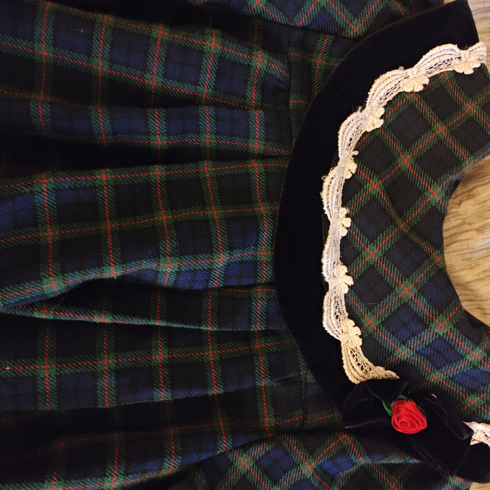 Okie Dokie Plaid Dress with Lace Trim